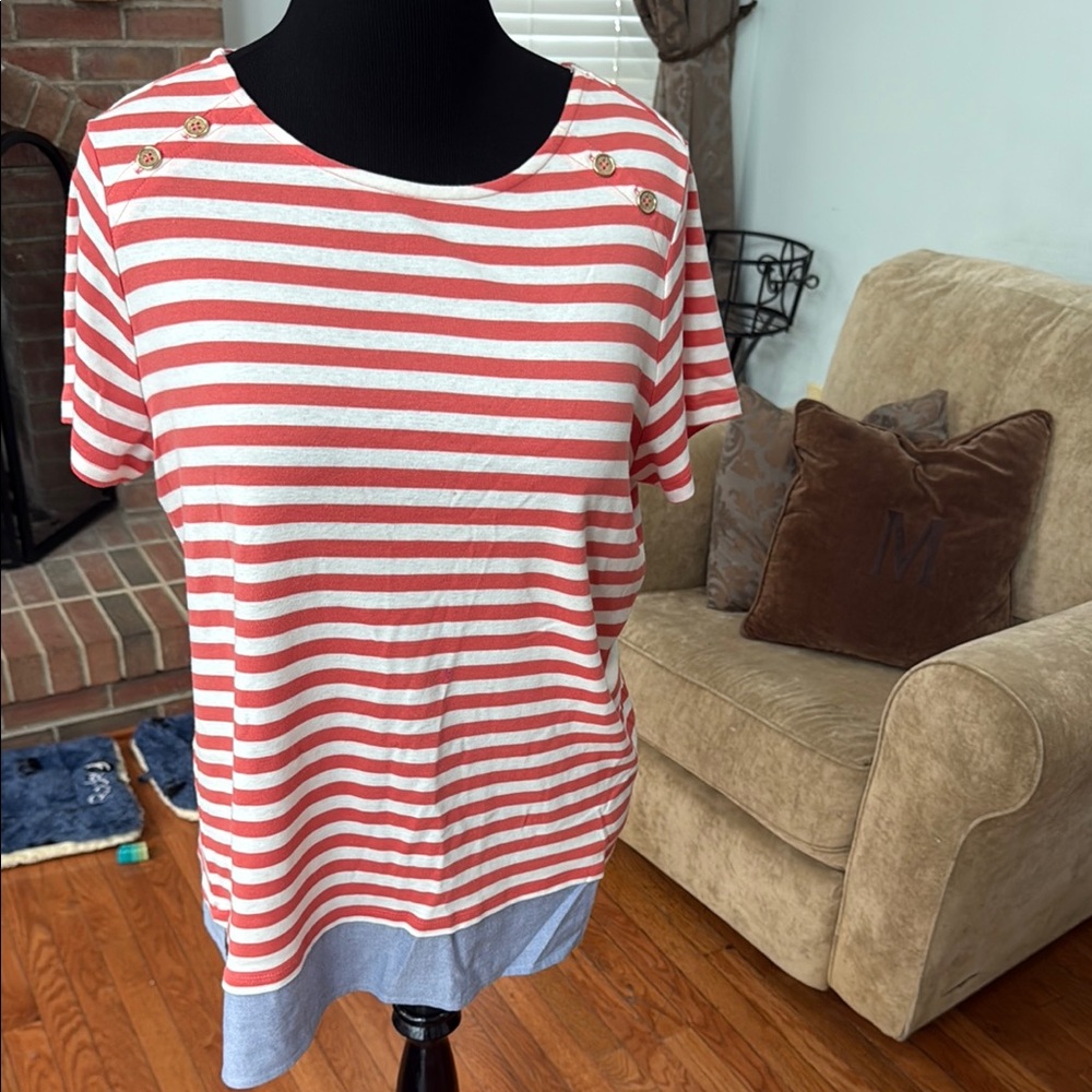 Tommy Hilfiger Red and White Boxy Short Sleeve Tee